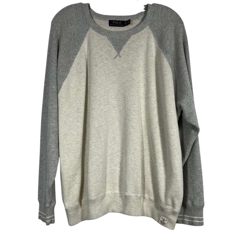 VTG POLO RALPH LAUREN Sz XL Men's Sweater Raglan Gray Beige Crew Neck Sweatshirt
